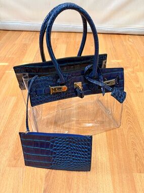De Vesi Blue Croc-Accent Clear Tote with Removable Pouch